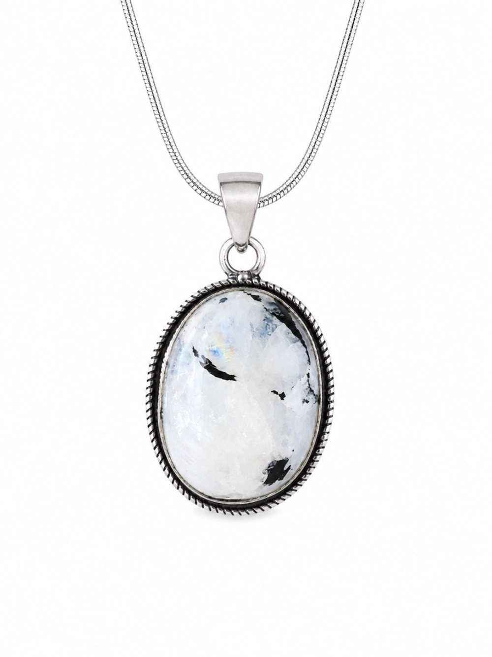 Silver Plated Moonstone Oval Shape Stone Statement Boho Necklace